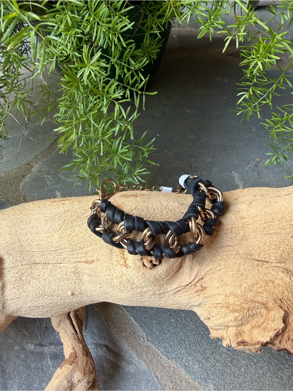 NewšFree People-Stylish Black and Gold Braided Leather Bracelet